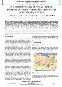 A Comparative Study of Physicochemical Properties of Water of Gaber-Oun, Umm Al-Maa and Mafo Lakes of Libya