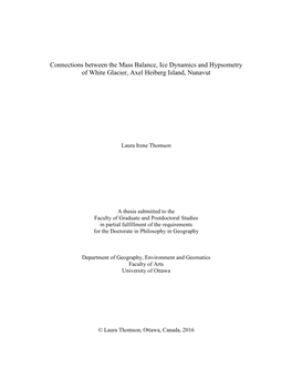 Connections Between the Mass Balance, Ice Dynamics and Hypsometry of White Glacier, Axel Heiberg Island, Nunavut