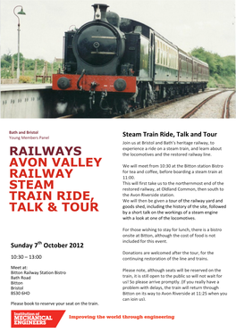 Railways Avon Valley Railway Steam Train Ride, Talk & Tour