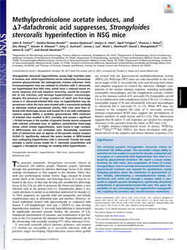 Methylprednisolone Acetate Induces, and Δ7-Dafachronic Acid Suppresses, Strongyloides Stercoralis Hyperinfection in NSG Mice