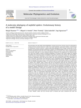 A Molecular Phylogeny of Nephilid Spiders: Evolutionary History of a Model Lineage ⇑ Matjazˇ Kuntner A,B,C, , Miquel A