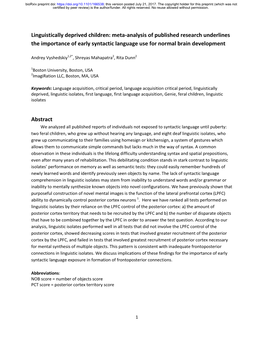 Linguistically Deprived Children: Meta-Analysis of Published Research Underlines the Importance of Early Syntactic Language Use for Normal Brain Development