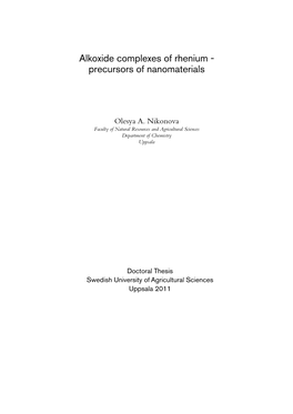 Alkoxide Complexes of Rhenium - Precursors of Nanomaterials