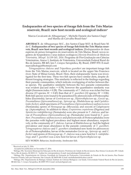 Endoparasites of Two Species of Forage Fish from the Três Marias Reservoir, Brazil: New Host Records and Ecological Índices*