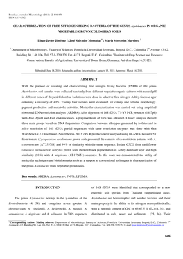 CHARACTERIZATION of FREE NITROGEN FIXING BACTERIA of the GENUS Azotobacter in ORGANIC VEGETABLE-GROWN COLOMBIAN SOILS