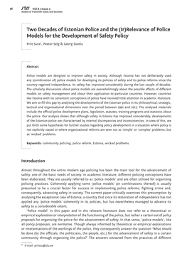 Two Decades of Estonian Police and the (Ir)Relevance of Police Models for the Development of Safety Policy