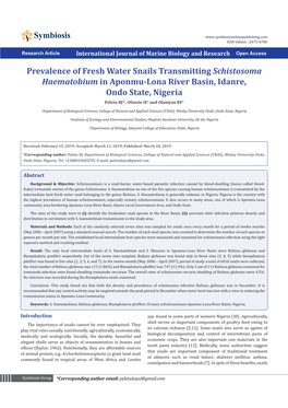 Prevalence of Fresh Water Snails Transmitting Schistosoma