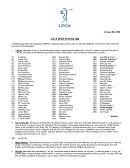 2016 LPGA Priority List