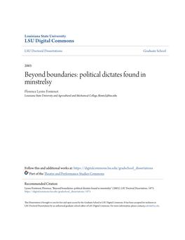 Political Dictates Found in Minstrelsy Florence Lyons-Fontenot Louisiana State University and Agricultural and Mechanical College, Ffonte2@Lsu.Edu