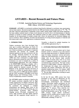 ANTARES - Recent Research and Future Plans