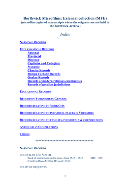 Borthwick Microfilms: External Collection (MFE) (Microfilm Copies of Manuscripts Where the Originals Are Not Held in the Borthwick Archive)