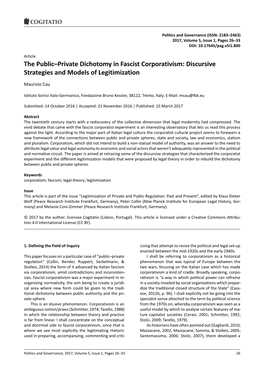 The Public–Private Dichotomy in Fascist Corporativism: Discursive Strategies and Models of Legitimization