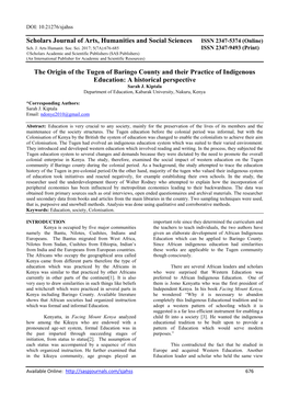 (Online) the Origin of the Tugen of Baringo County An