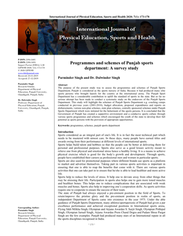 Programmes and Schemes of Punjab Sports Department: a Survey Study