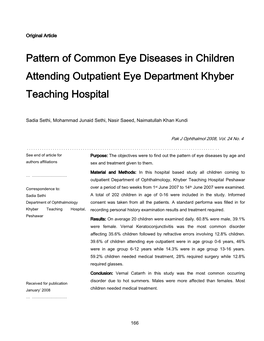 Pattern of Common Eye Diseases in Children Attending Outpatient Eye Department Khyber Teaching Hospital