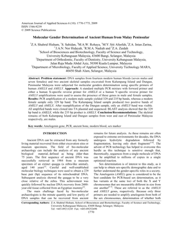 Molecular Gender Determination of Ancient Human from Malay Peninsular