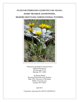 Status of Pyrrocoma Clementis Var. Villosa (Hairy Tranquil Goldenweed), Bighorn Mountains, North-Central Wyoming