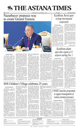 Nazarbayev Proposes Way to Create Greater Eurasia