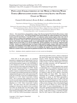 Population Characteristics of the Mexican Spotted Wood Turtle (Rhinoclemmys Rubida Perixantha) Along the Pacific Coast of Mexico