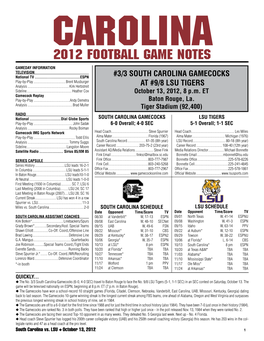 2012 FOOTBALL GAME NOTES GAMEDAY INFORMATION TELEVISION National TV