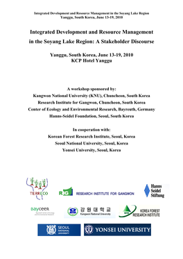 Integrated Development and Resource Management in the Soyang Lake Region Yanggu, South Korea, June 13-19, 2010