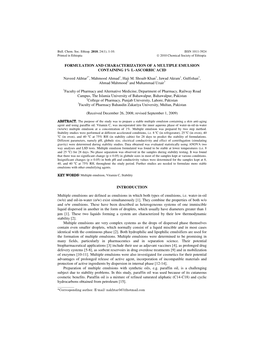 Formulation and Characterization of a Multiple Emulsion Containing 1% L-Ascorbic Acid