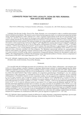 Ludwigite from the Type Locality, Ocna De Fier, Banat, Romania, Was Re-Investigated in Order to Establish Undocumented Chemical and Physical Properties