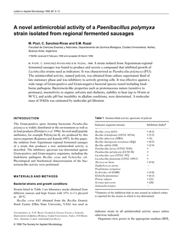 A Novel Antimicrobial Activity of a Paenibacillus Polymyxa Strain Isolated from Regional Fermented Sausages