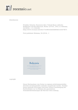 Rezension Über: Yehuda Bauer, Jüdische Reaktionen Auf Den Holocaust, Berlin: Lit-Verl., 2012, In: Bohemia, 54 (2014) , 1, S