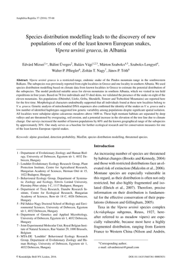 Species Distribution Modelling Leads to the Discovery of New Populations of One of the Least Known European Snakes, Vipera Ursinii Graeca, in Albania