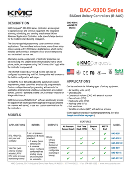BAC-9300 Series Bacnet Unitary Controllers (B-AAC)