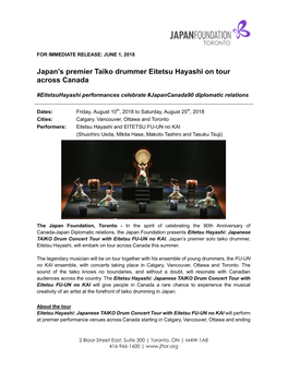 Japan's Premier Taiko Drummer Eitetsu Hayashi on Tour Across