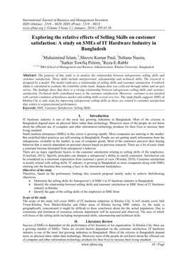 Exploring the Relative Effects of Selling Skills on Customer Satisfaction: a Study on Smes of IT Hardware Industry in Bangladesh