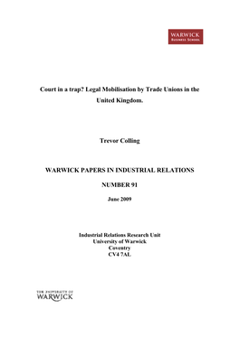 Court in a Trap? Legal Mobilisation by Trade Unions in the United Kingdom