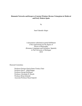 Humanist Networks and Keepers of Ancient Wisdom: Hermes Trimegistus in Medieval and Early Modern Spain