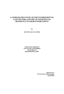 A Comparative Study of the Environmental Laws of India and the Uk with Special Reference to Their Enforcement