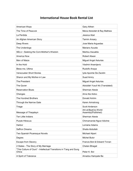 International House Book Rental List