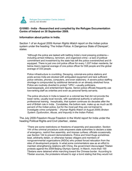 Researched and Compiled by the Refugee Documentation Centre of Ireland on 30 September 2009. Information About