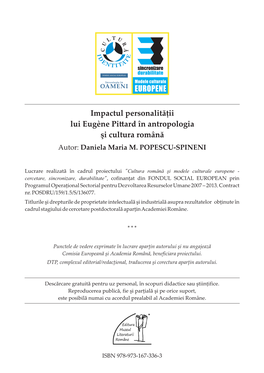 Cap. 2. Impactul Lui Eugène Pittard În Antropologia Românească 18 2.1