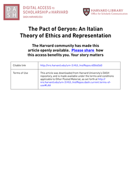 The Pact of Geryon: an Italian Theory of Ethics and Representation