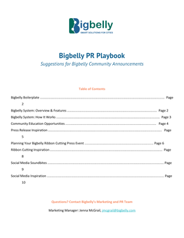 Bigbelly PR Playbook Suggestions for Bigbelly Community Announcements