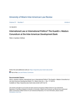 International Law Or International Politics? the Guaidó V. Maduro Conundrum at the Inter-American Development Bank