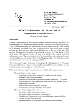 18Th February 2019 Lake Way Project Demonstration Plant – Salt Lake