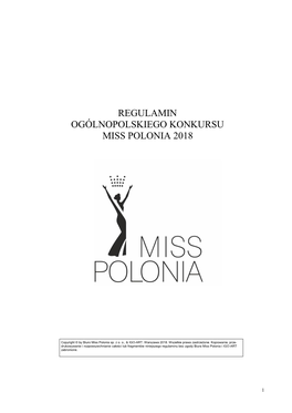 Regulamin Ogólnopolskiego Konkursu Miss Polonia 2018