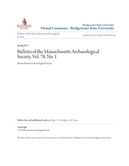 Bulletin of the Massachusetts Archaeological Society, Vol. 78, No. 1 Massachusetts Archaeological Society