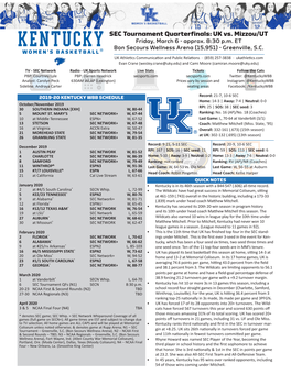 SEC Tournament Quarterfinals: UK Vs. Mizzou/UT Friday, March 6 - Approx