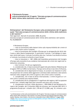 Sulla Proclamazione Del 23 Agosto “Giornata Europea Di Commemorazione Delle Vittime Dello Stalinismo E Del Nazismo”