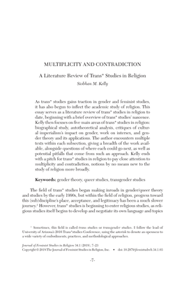Multiplicity and Contradiction: a Literature Review of Trans* Studies