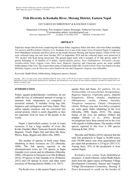 Fish Diversity in Keshalia River, Morang District, Eastern Nepal