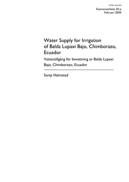 Water Supply for Irrigation of Balda Lupaxi Bajo, Chimborazo, Ecuador Vattentillgång För Bevattning Av Balda Lupaxi Bajo, Chimborazo, Ecuador